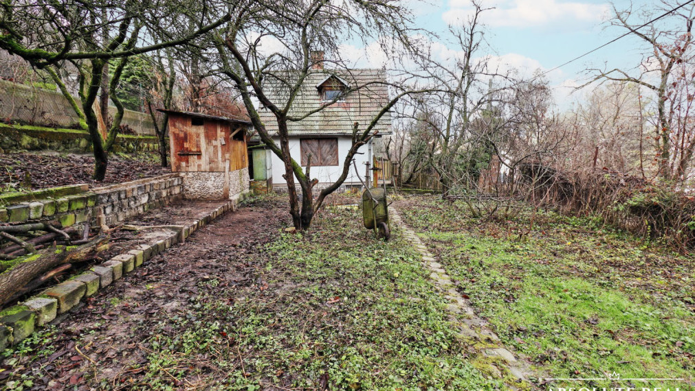 ABSOLUTE REAL / ZÁHRADA 364 m2, BRATISLAVA – DÚBRAVKA, Hanulova ulica, elektrina, mestská voda, oplotenie, chata