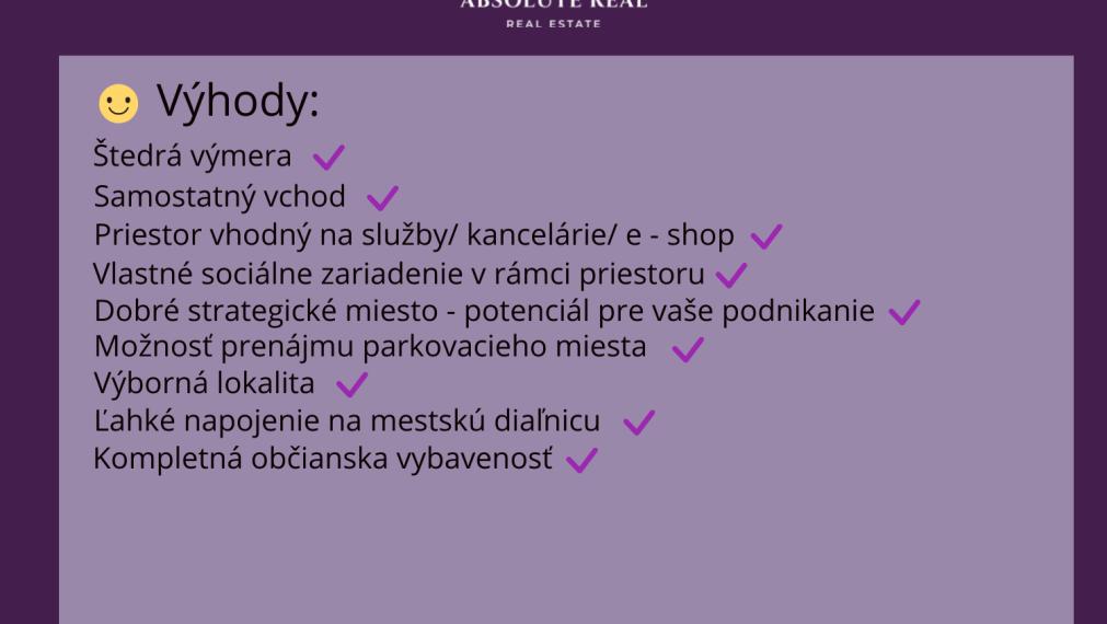 ABSOLUTE REAL / Veľké, pekné Nebytové priestory blízko Centra v Petržalke pri Inchebe,157 m2