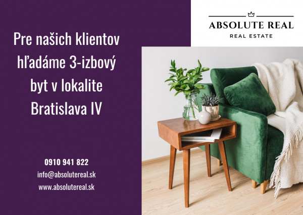 Hľadáme 3-izbový byt pre klientov